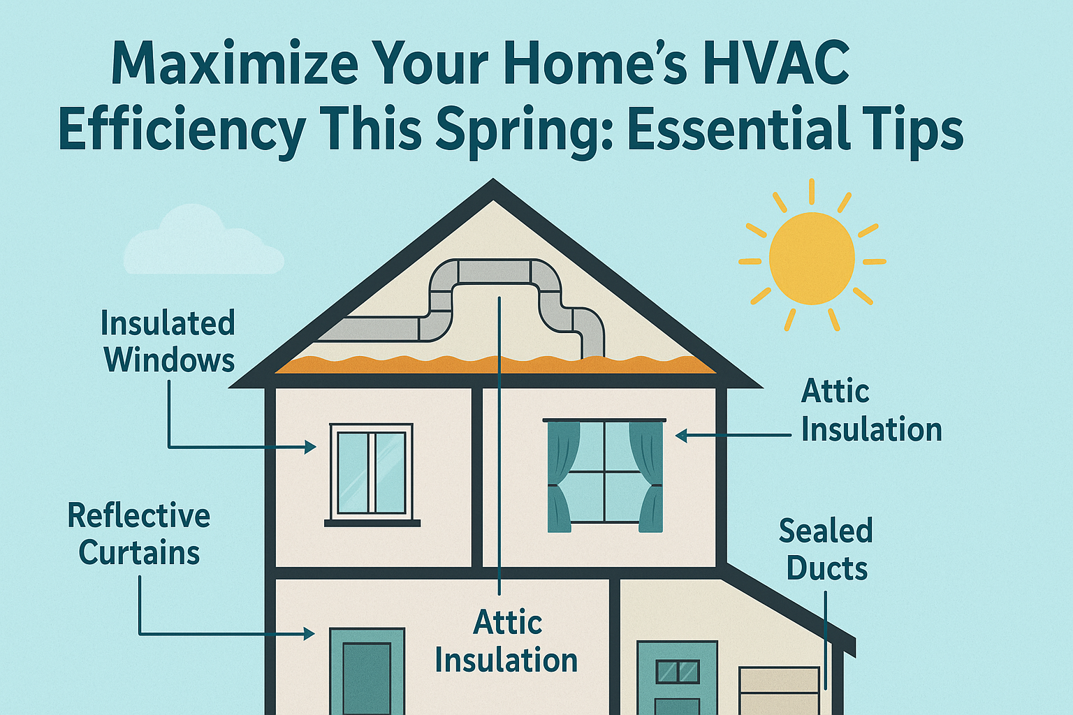 Graphic showing how to maximize HVAC efficiency by not letting cold air escape.