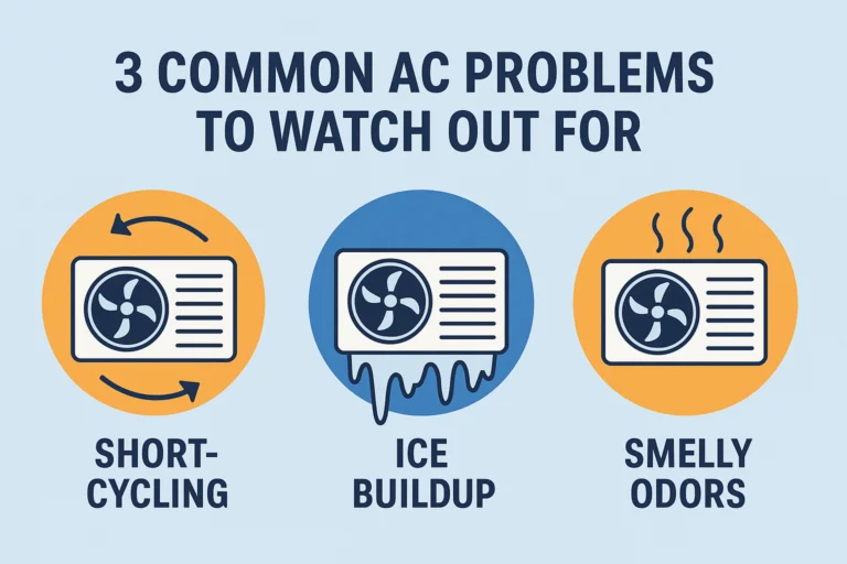 Graphic showing 3 common ac problems to watch out for in the spring.