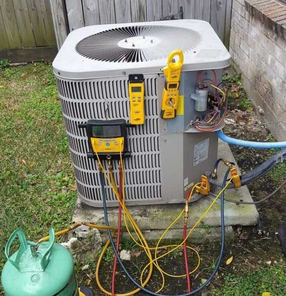 Air conditioning outside unit during ac repair the woodlands tx service call.