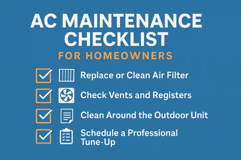 Graphic showing the main 4 categories of a ac maintenance checklist.