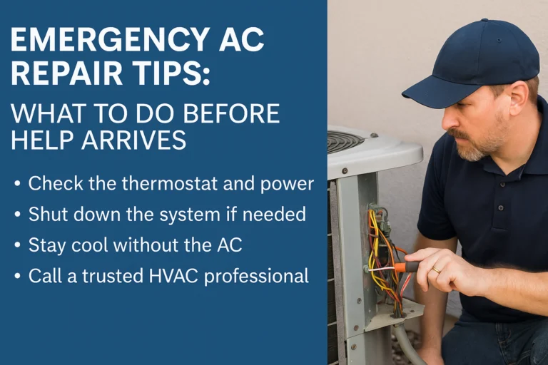 Graphic showing the main 4 emergency ac repair tips provided by Reids AC & Heat.