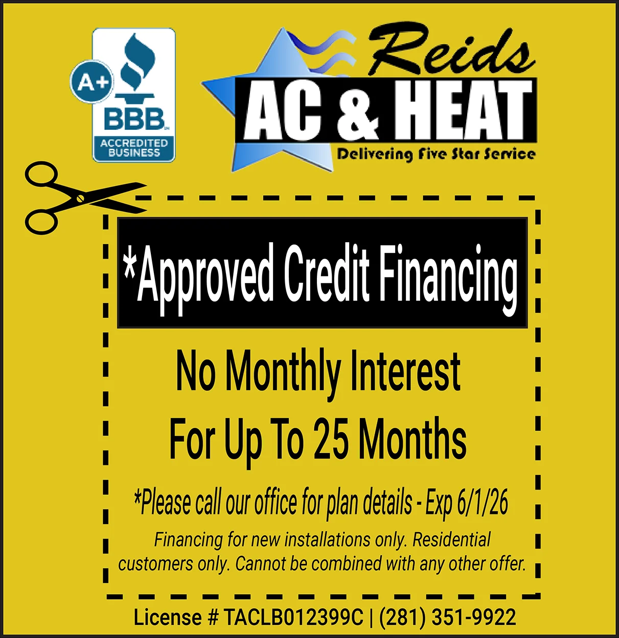 Approved credit financing coupon expires 6/1/26.